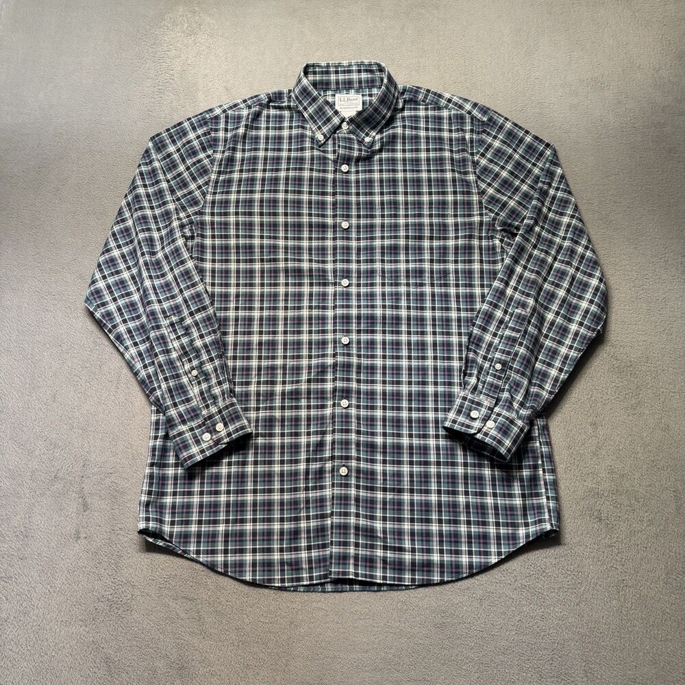 L.L.Bean Mens Medium Traditional Fit Blue Plaid Button Down Shirt Long Sleeve